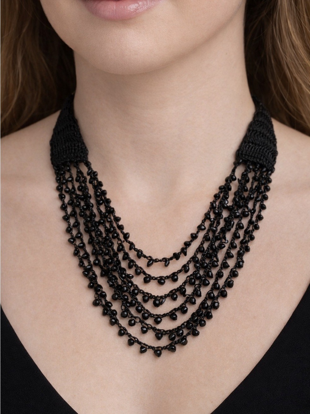 🥰CLEARANCE - N72 JOE FRESH Black Crochet Beaded Necklace
